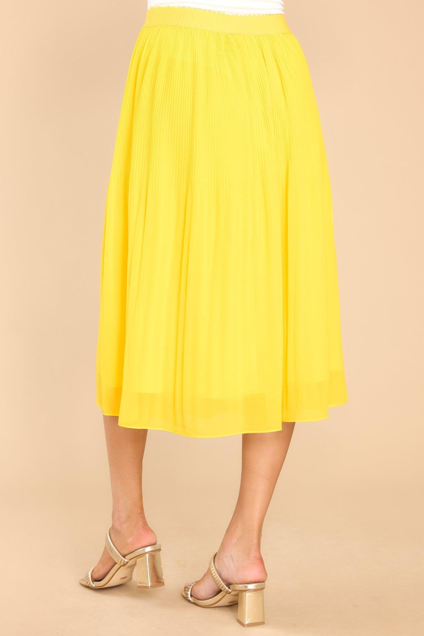 Spin Me Around Yellow Pleated Midi Skirt Product Image