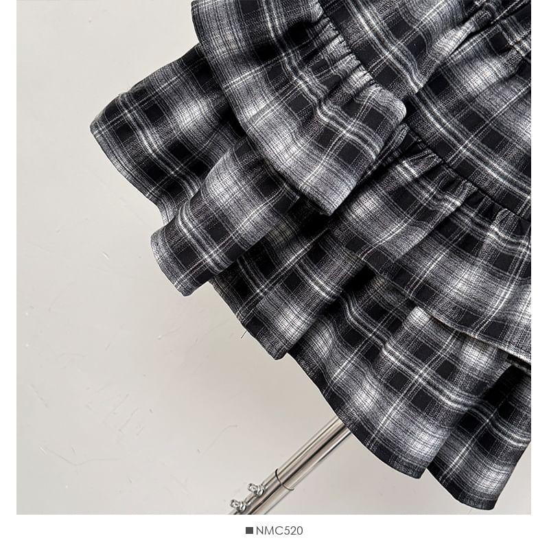 Tiered Plaid High-Rise A-Line Skirt Product Image