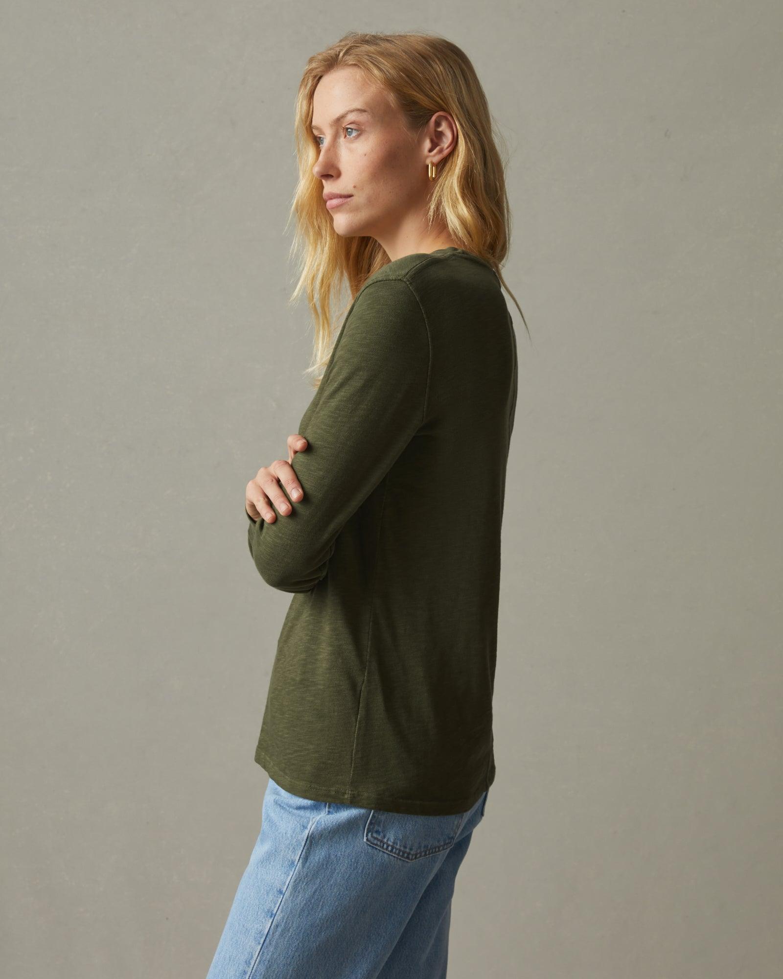 Premium Slub Crew Tee Long Sleeve - Moss Female Product Image