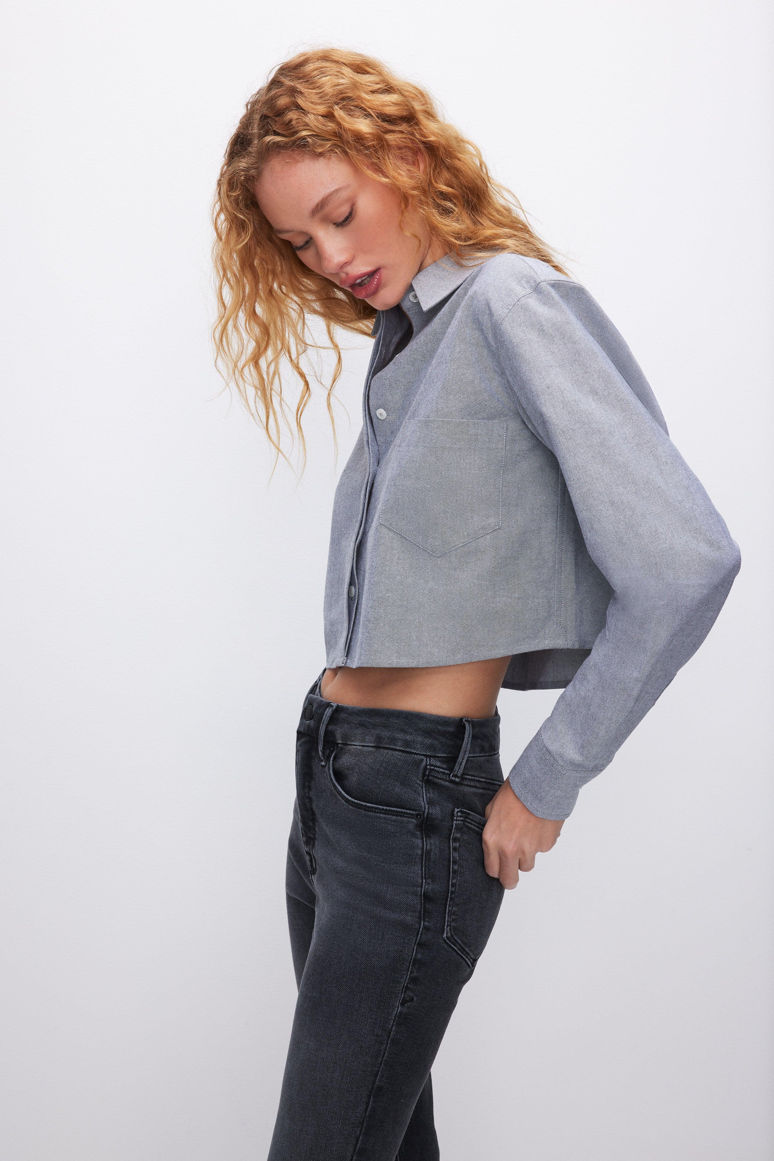 CROPPED COTTON OXFORD SHIRT | GREY005 product image