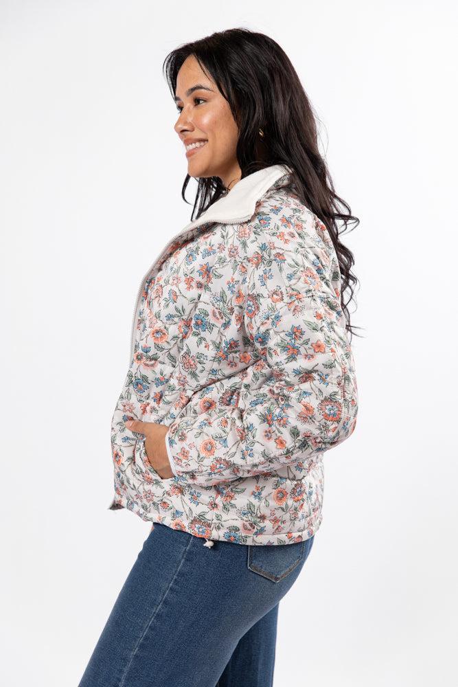 Vail Valley Pink Ivory Multi Floral Quilted Zip Up Jacket Product Image