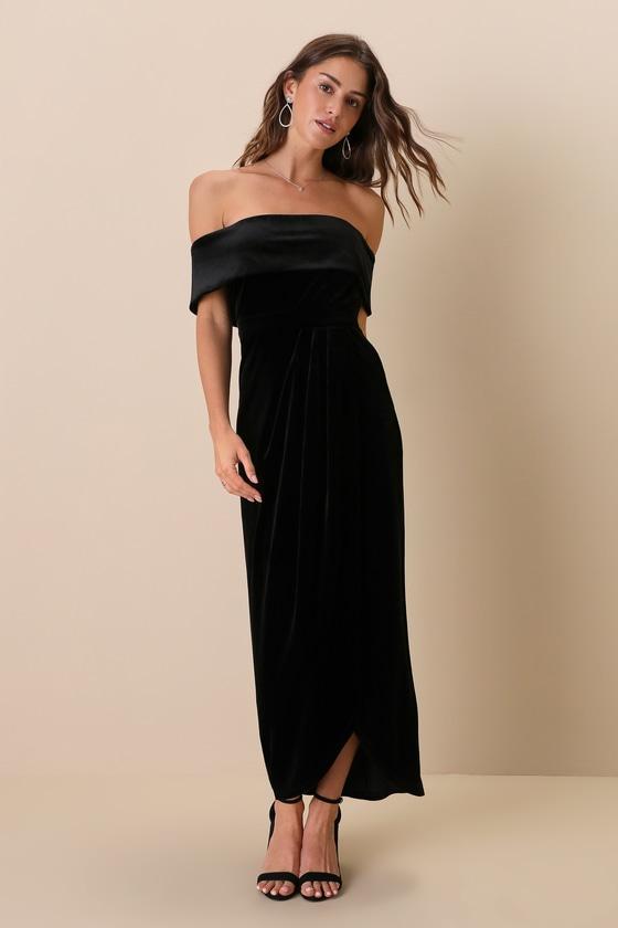 I'm Enchanted Black Velvet Off-the-Shoulder Maxi Dress product image