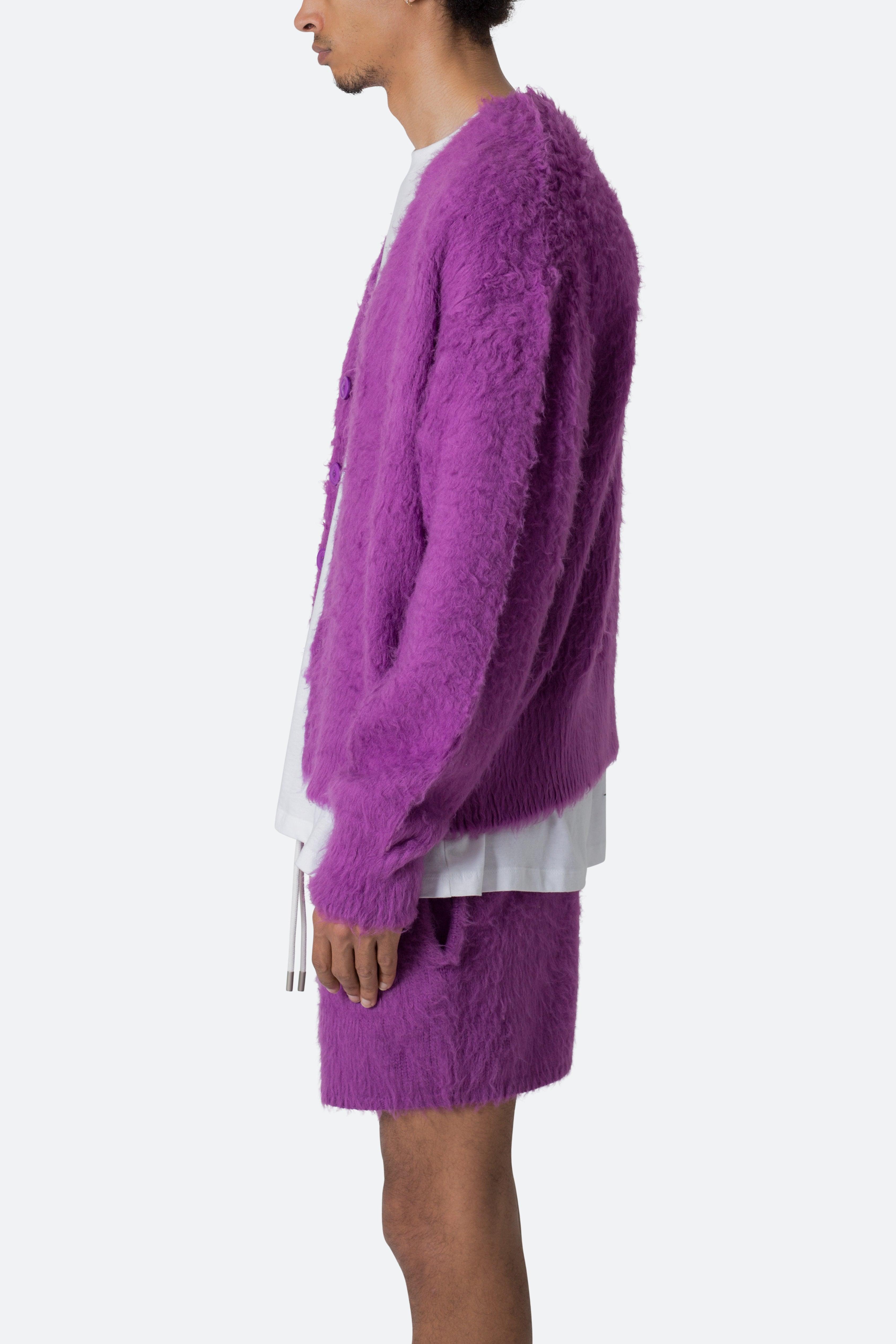 Fuzzy Cardigan Sweater - Purple Product Image