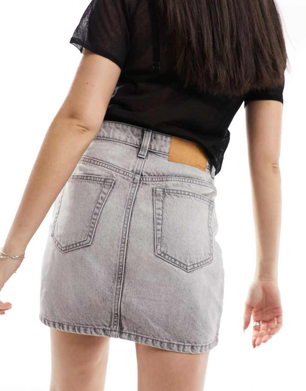 ASOS DESIGN denim high waist mini skirt in wash gray Product Image