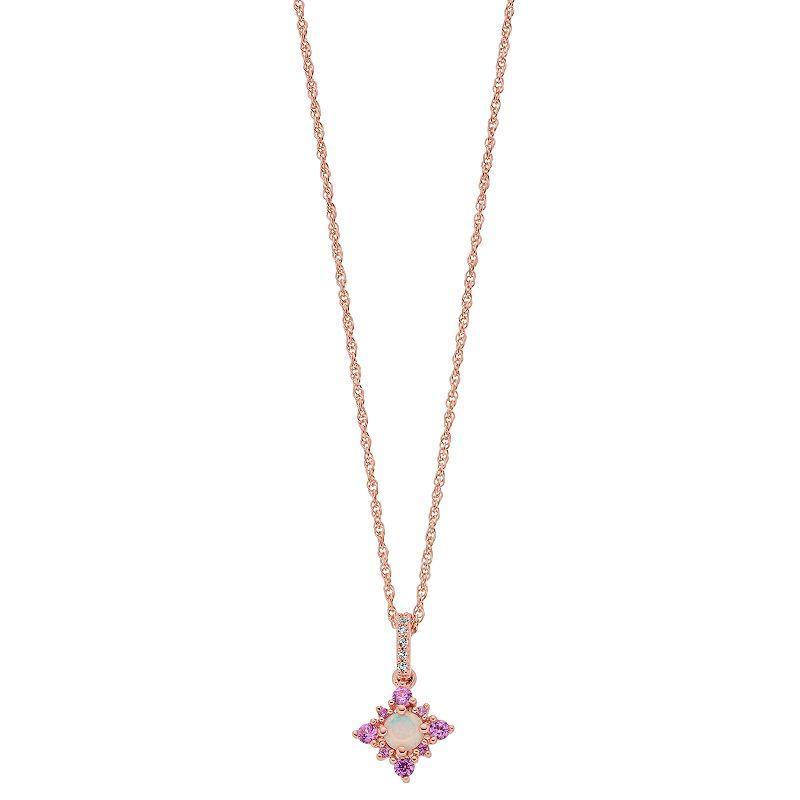 14k Rose Gold Over Silver Lab-Created White Opal & Lab-Created Pink Sapphire Pendant, Womens Product Image