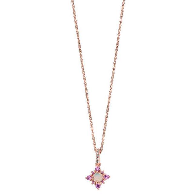 14k Rose Gold Over Silver Lab-Created White Opal & Lab-Created Pink Sapphire Pendant, Womens Product Image