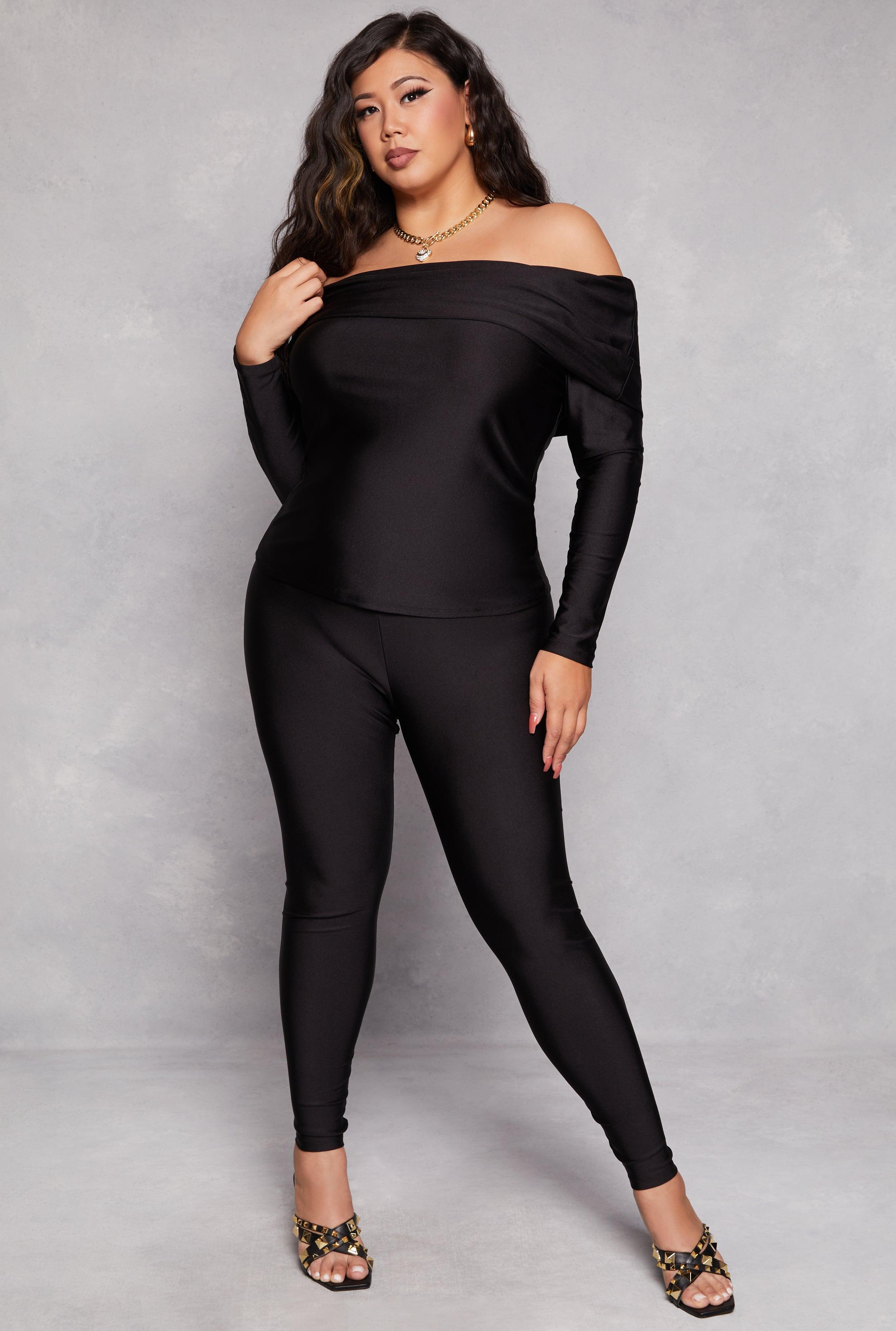 Womens Plus Size Off the Shoulder Long Sleeve Top and Leggings Product Image