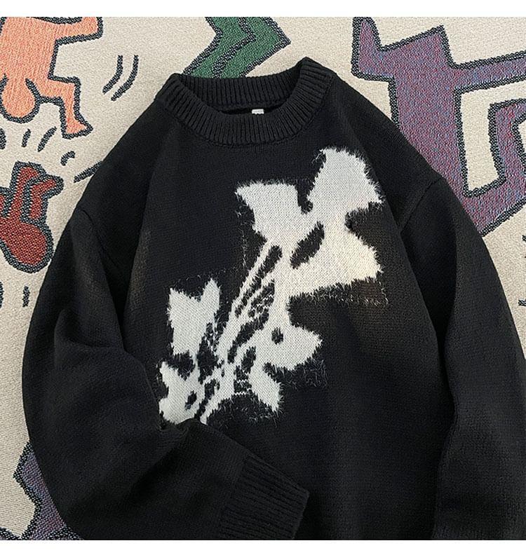 Crew Neck Patterned Sweater Product Image