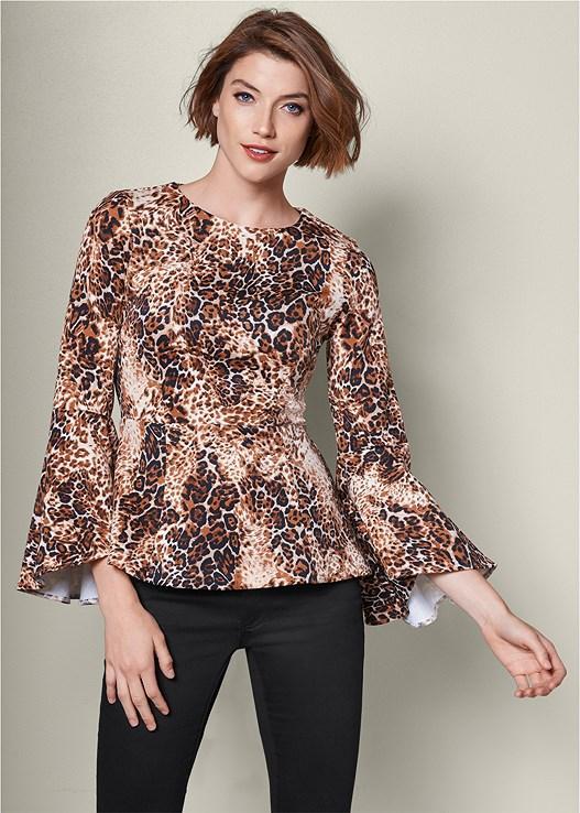 Leopard Bell Sleeve Top Product Image