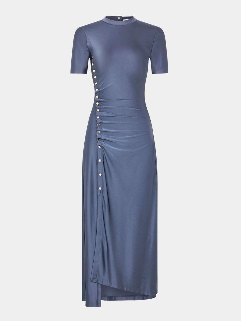 GREY LONG GATHERED DRESS IN JERSEY Product Image