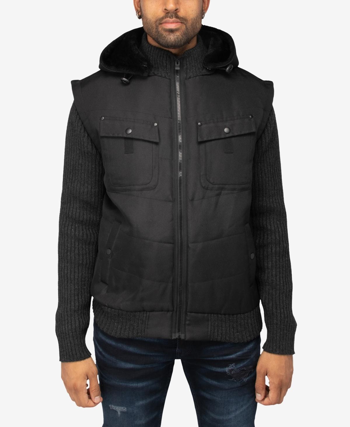 X-Ray Mens Canvas Flap Pocket Full Zip Sweater Jacket with Sherpa Hood Product Image