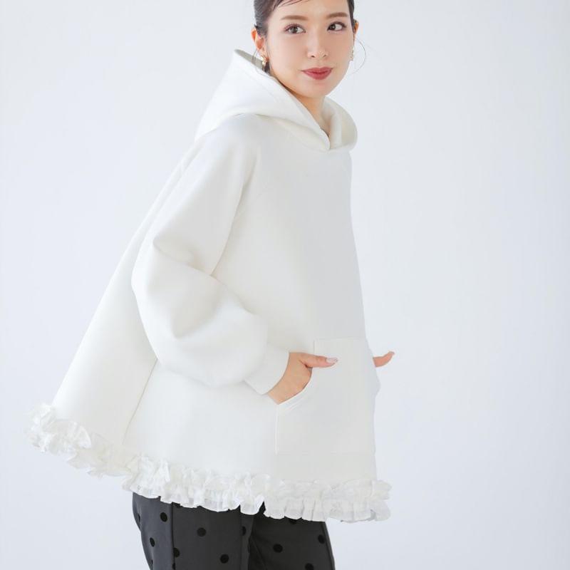 Long Sleeve Ruffle Hem Pullover Hoodie Product Image