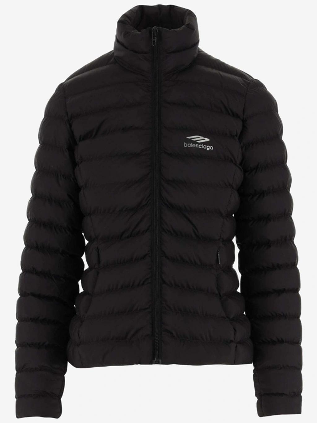 BALENCIAGA Nylon Down Jacket With Logo In Black Product Image