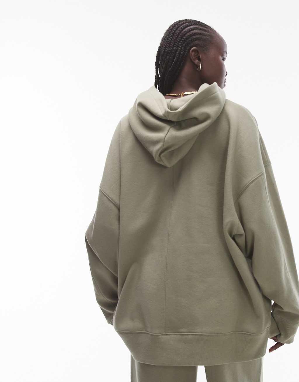 Topshop premium oversized hoodie in khaki - part of a set Product Image