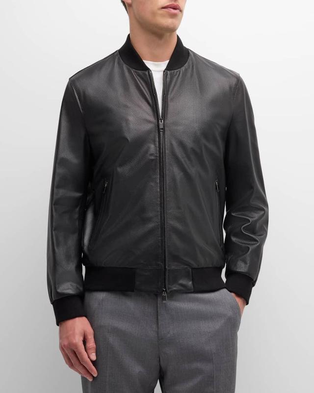 Mens Perforated Leather Bomber Jacket Product Image