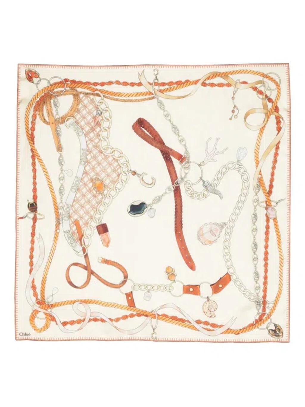 Graphic-print Silk Scarf In Beige Product Image