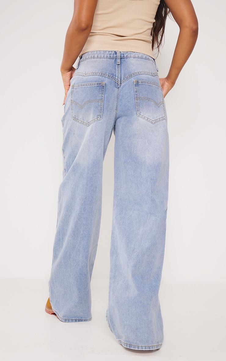 Light Blue Wash Western Detail Wide Leg Jeans Product Image