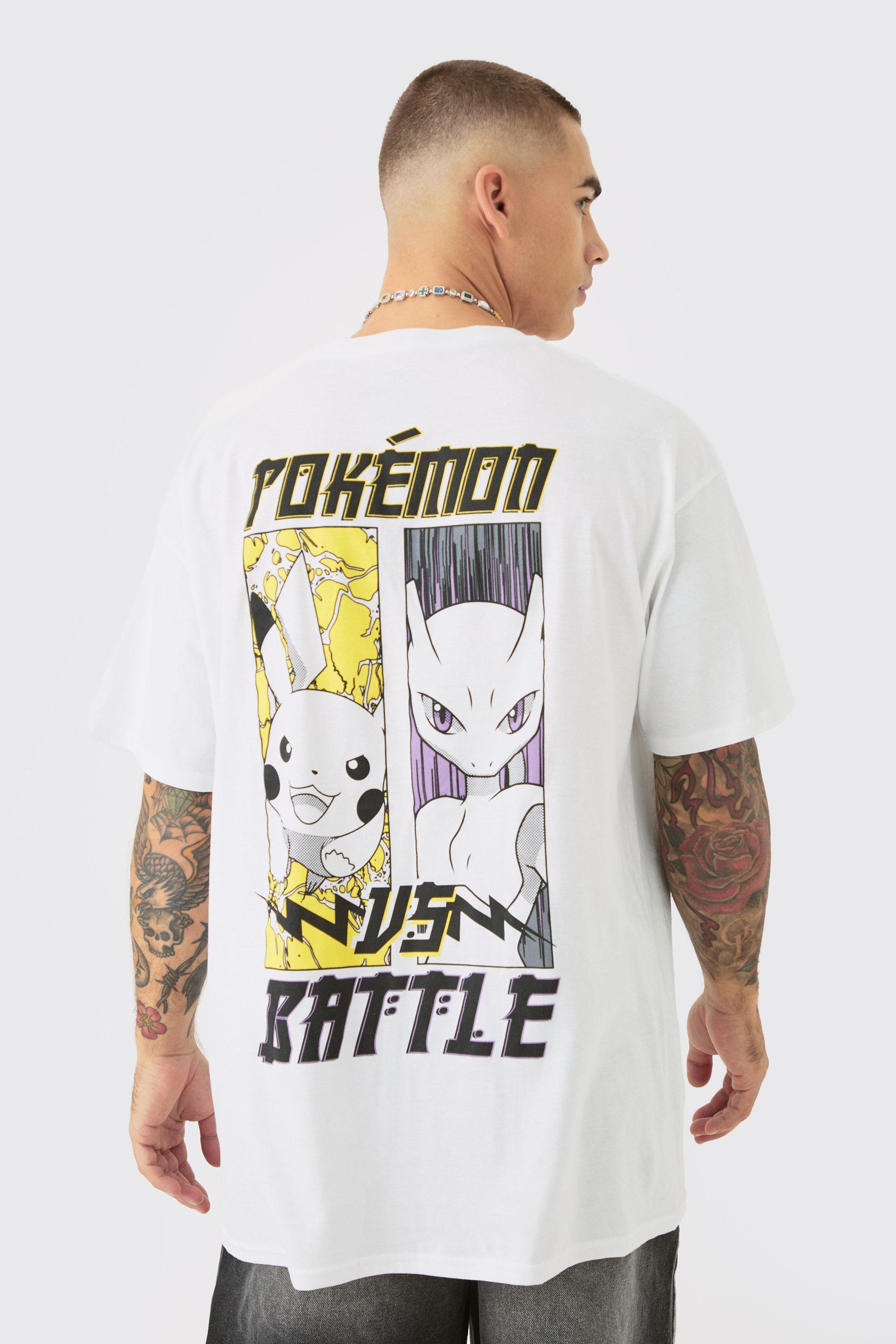 Mens White Oversized Pokemon Battle License Back Print T-shirt, White Product Image