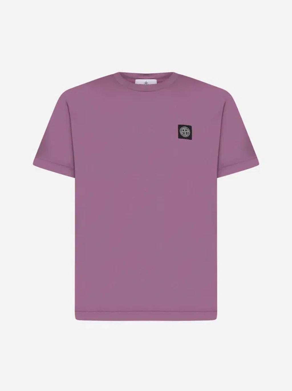 STONE ISLAND Logo-patch Cotton T-shirt In Quartz Pink Product Image