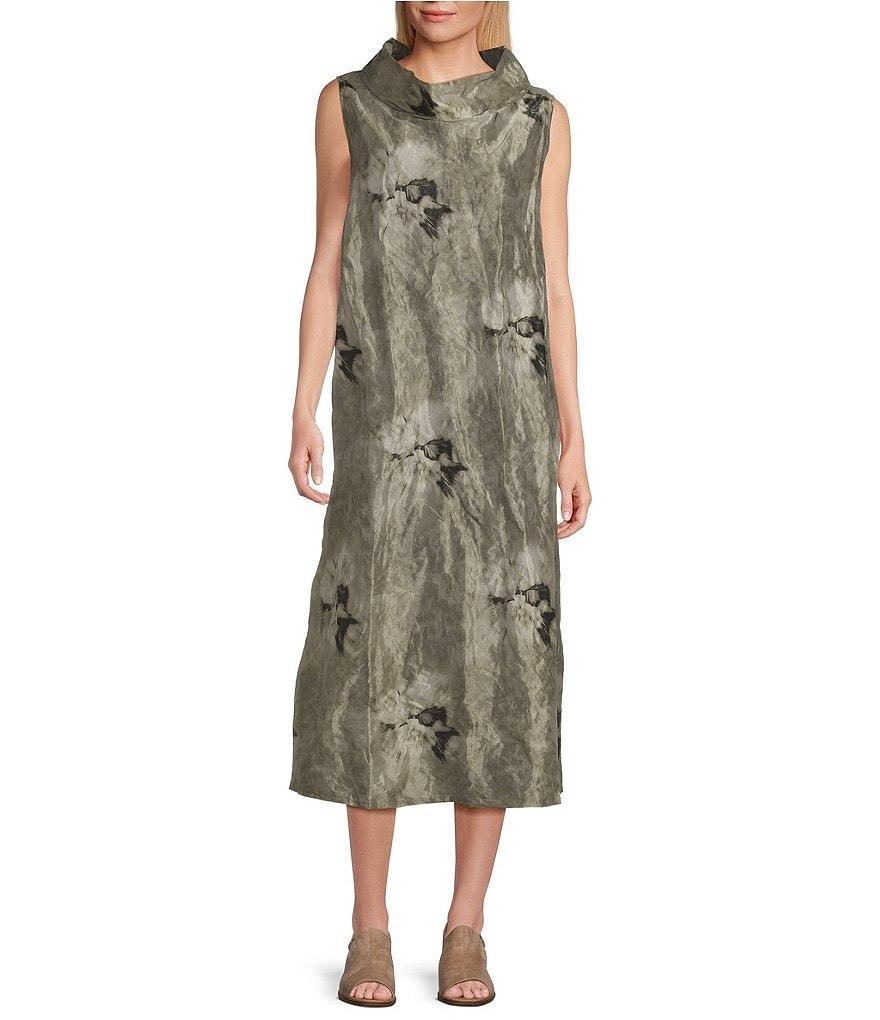 Bryn Walker Henrietta Memory Crunch Taffeta Marble Print Cowl Neck Sleeveless Oversized Pocketed Dress Product Image