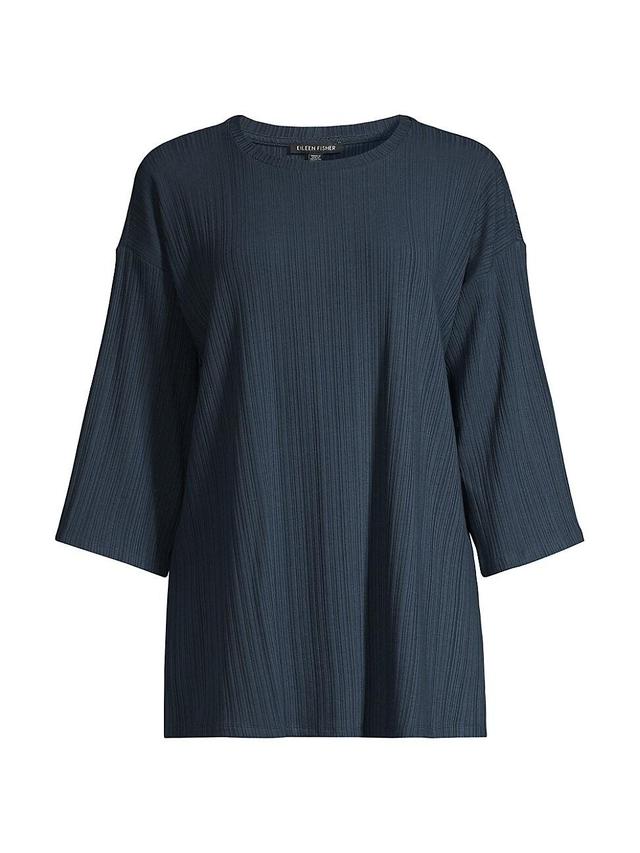 Ribbed 3/4-Sleeve Side-Slit Tunic Product Image