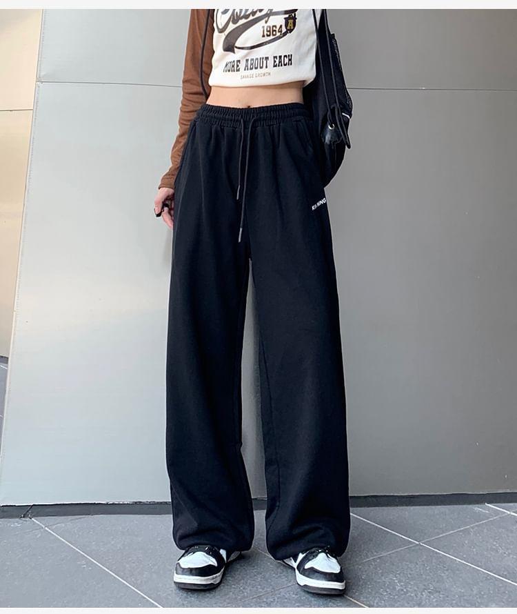 Drawstring Waist Lettering Wide Leg Sweatpants Product Image