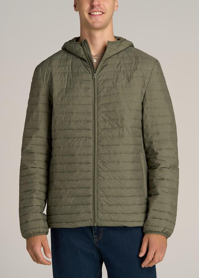 Tall Men's Packable Puffer Jacket in Olive Space Dye Male Product Image