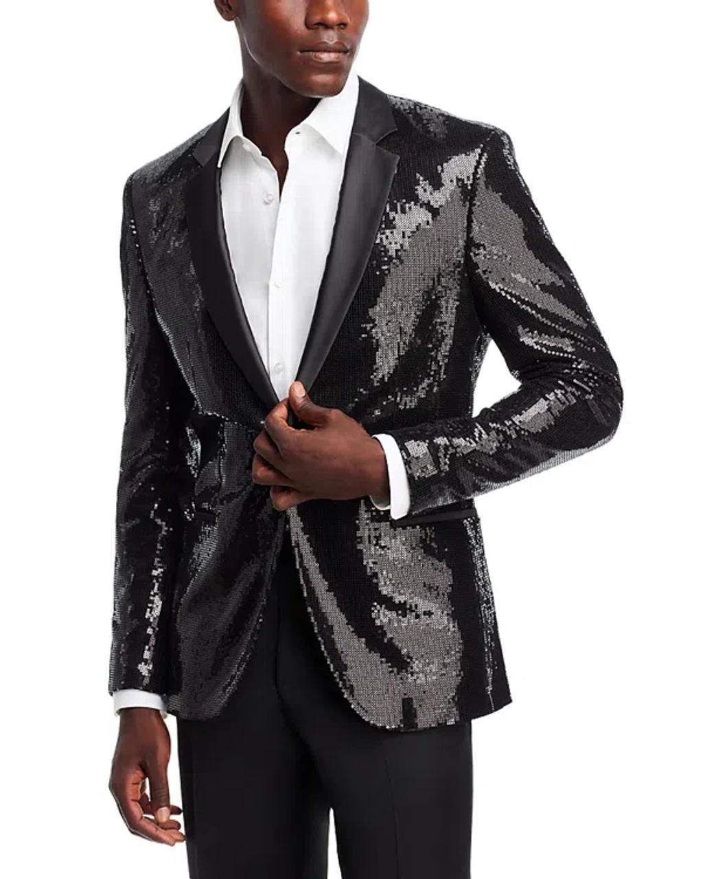 HUGO BOSS Modern-fit Jacket In Sequinned Stretch Fabric In Black Product Image