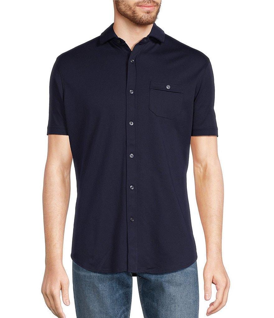 Murano Liquid Luxury Slim Fit Spread Collar Short Sleeve Coatfront Shirt Product Image