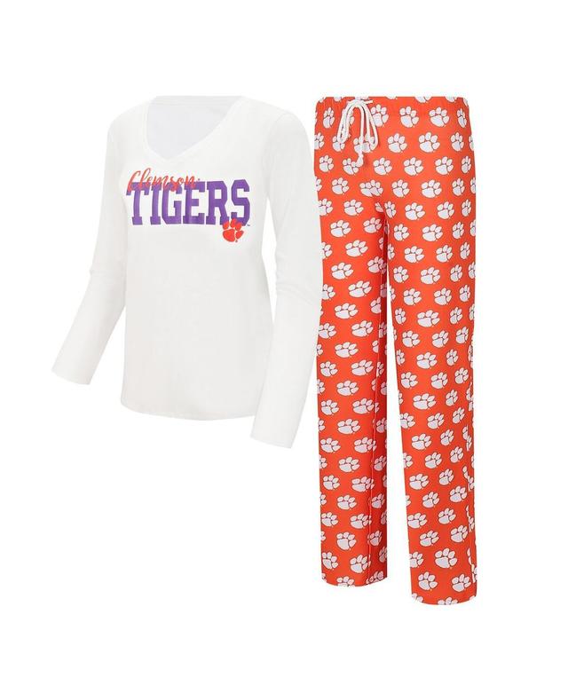 Womens Concepts Sport  White/Orange Clemson Tigers Long Sleeve V-Neck T-Shirt & Gauge Pants Sleep Set Product Image