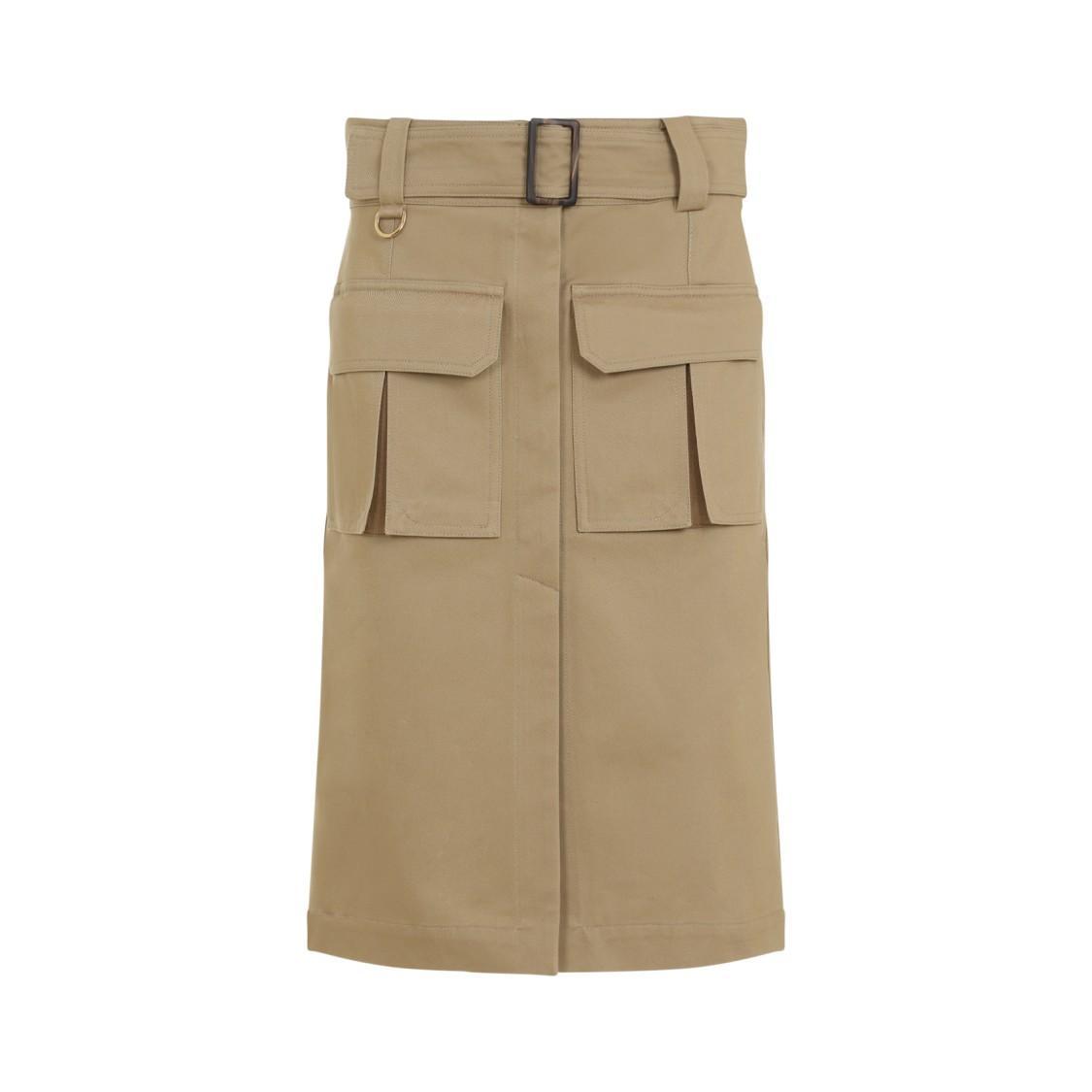 Cotton Midi Skirt In Khaki Product Image