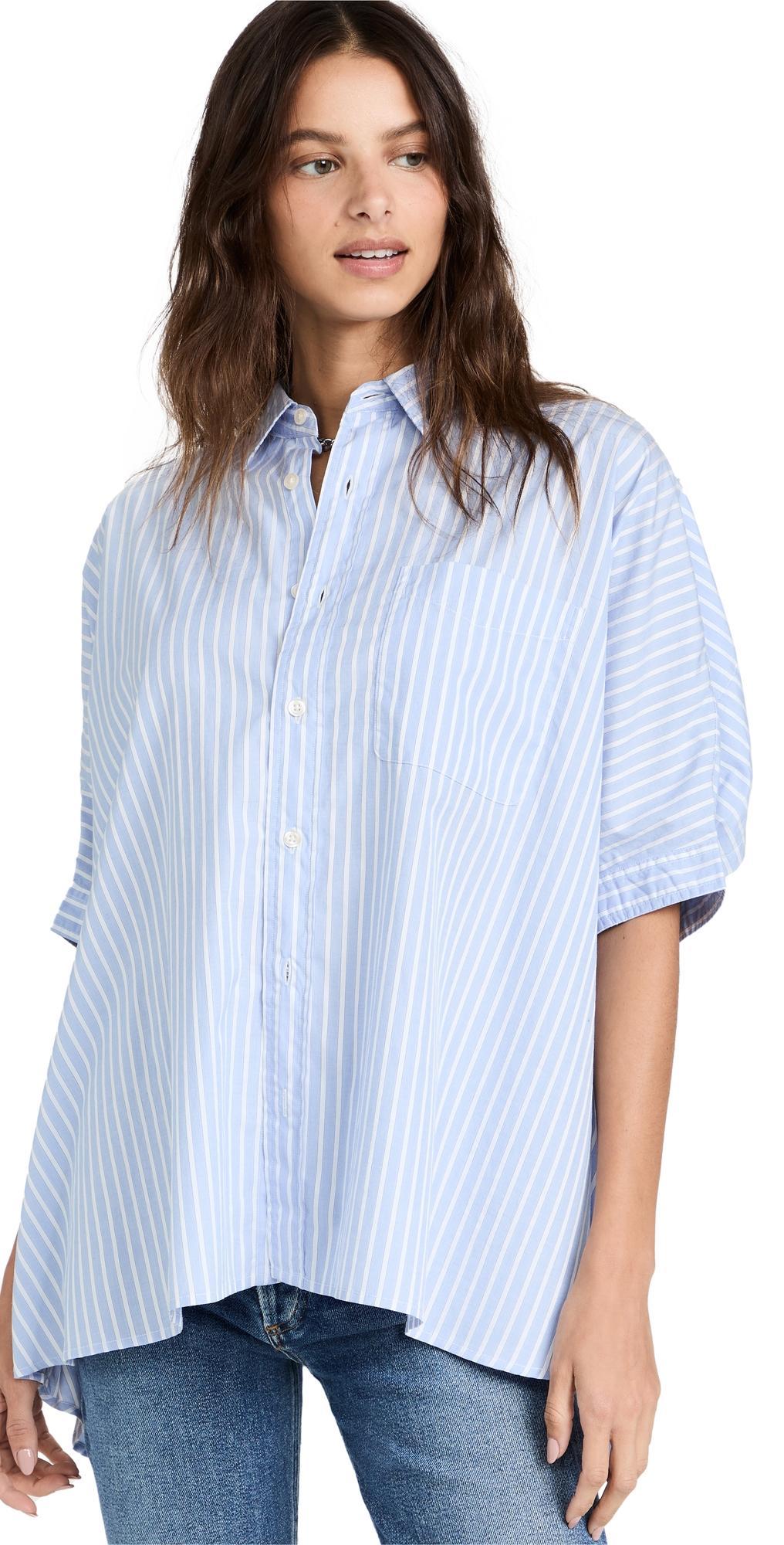 R13 Oversized Boxy Button Up Shirt Lt Blue Wide Stripe M Product Image