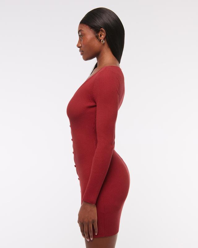 Long-Sleeve Deep-V Mini Sweater Dress Product Image