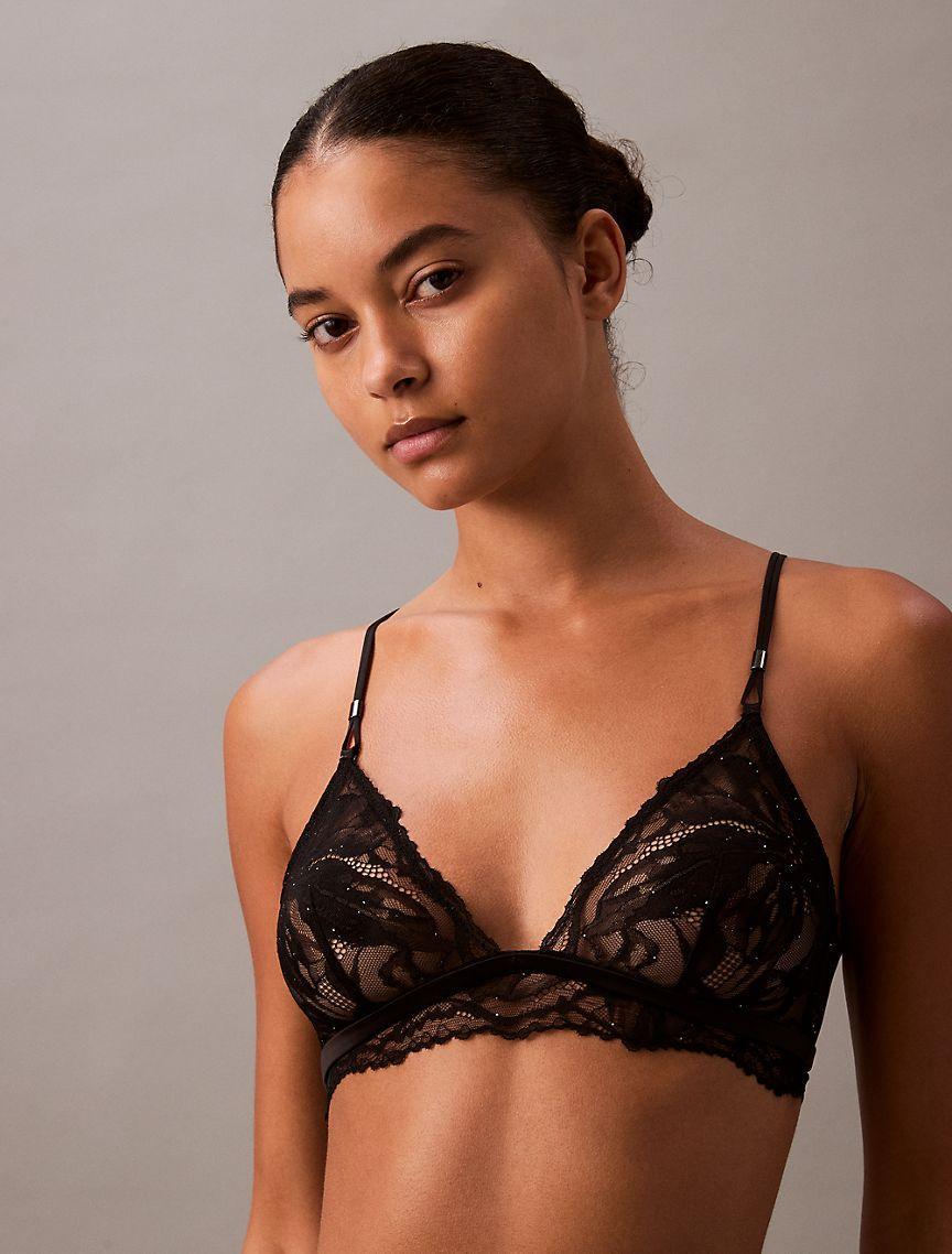 CK Black Floral Lace Unlined Triangle Bralette Product Image