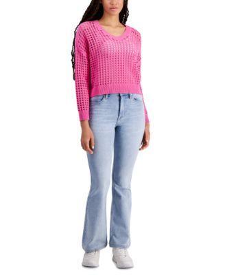 Dkny Jeans Womens Open Stitch V Neck Sweater High Rise Flare Jeans Product Image