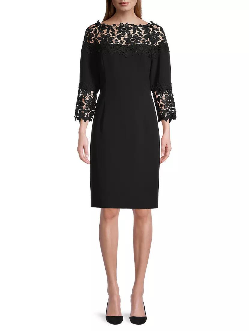 Lace-Trim Crepe Sheath Dress Product Image