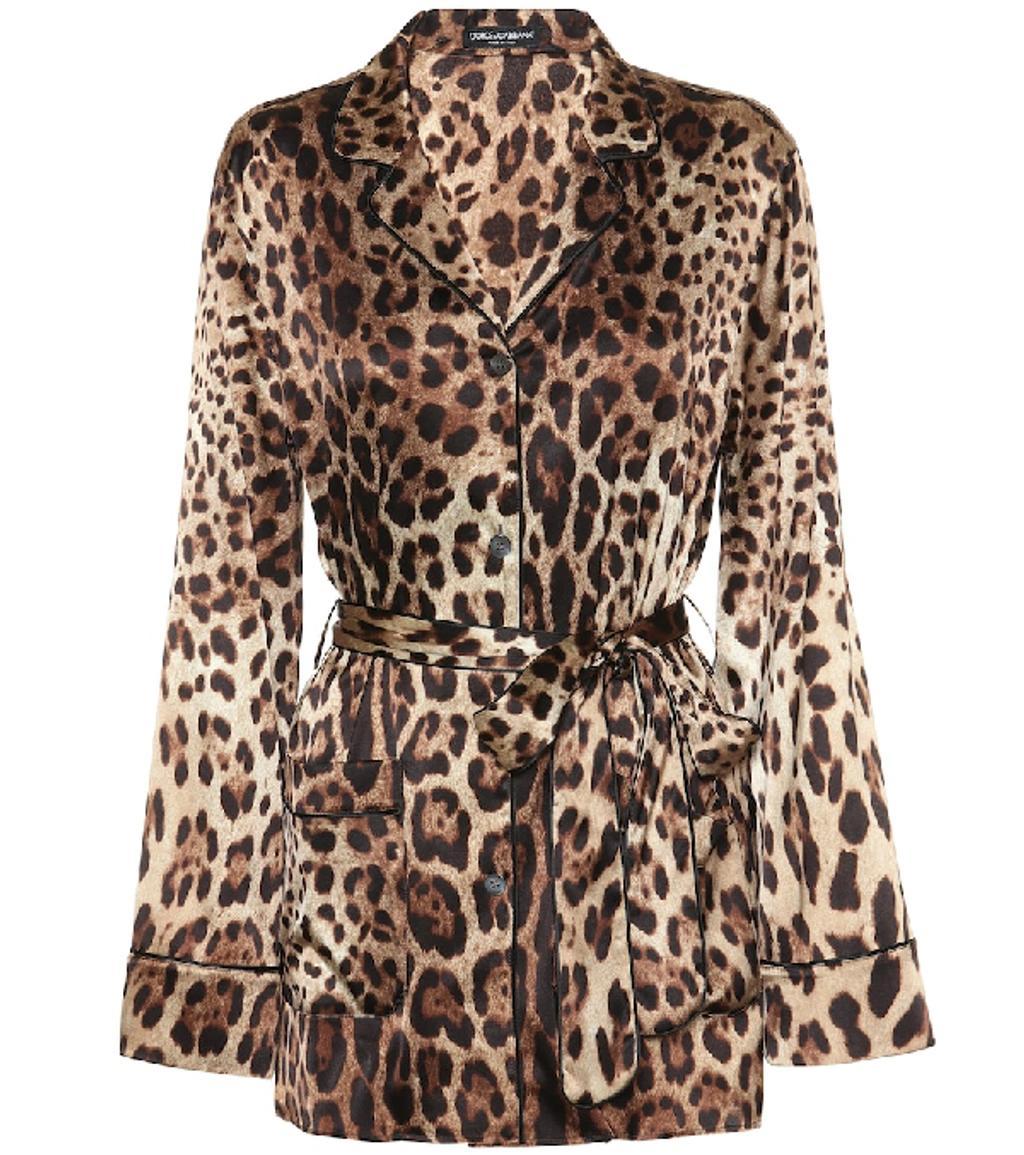 Diva Belted Leopard-print Silk-blend Satin Pajama Shirt In Animal Print Product Image