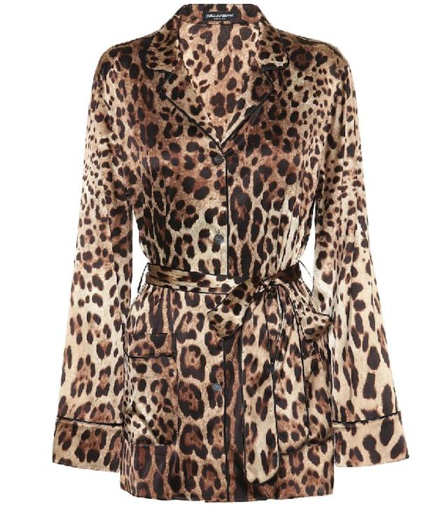 Diva Belted Leopard-print Silk-blend Satin Pajama Shirt In Animal Print Product Image