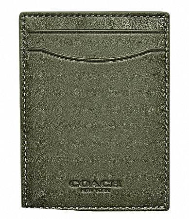 Coach Mens Sport Calf Leather Money Clip Card Case - Army Green Product Image