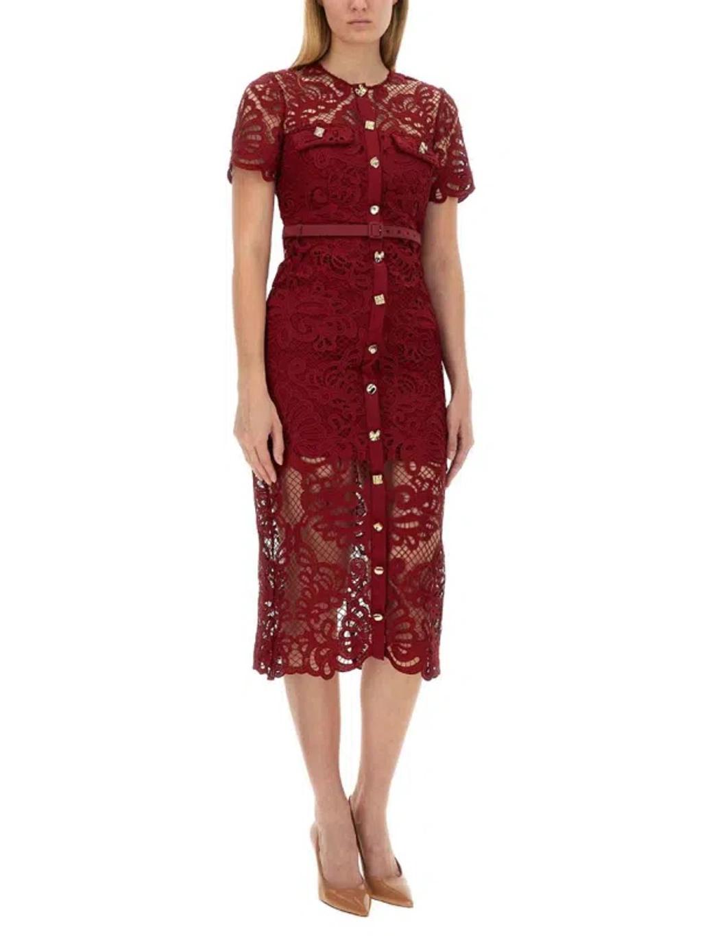 Lace Midi Dress In Red Product Image