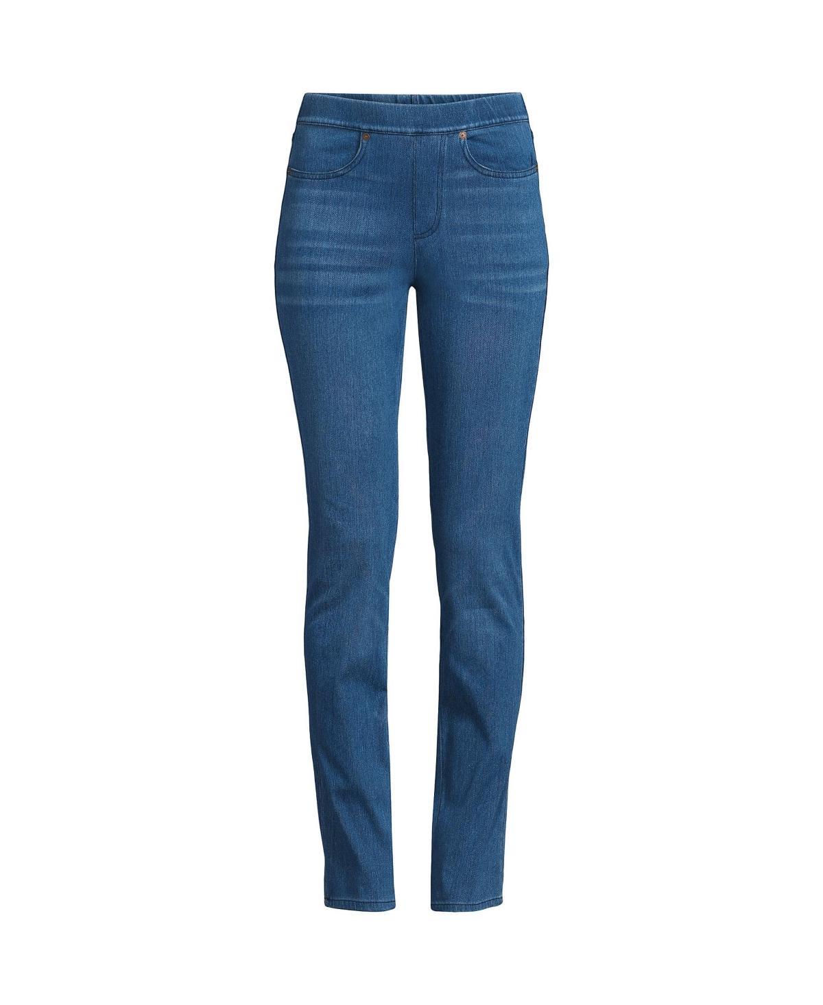 Womens Lands End Starfish Mid-Rise Pull-On Straight Jeans Blue Product Image