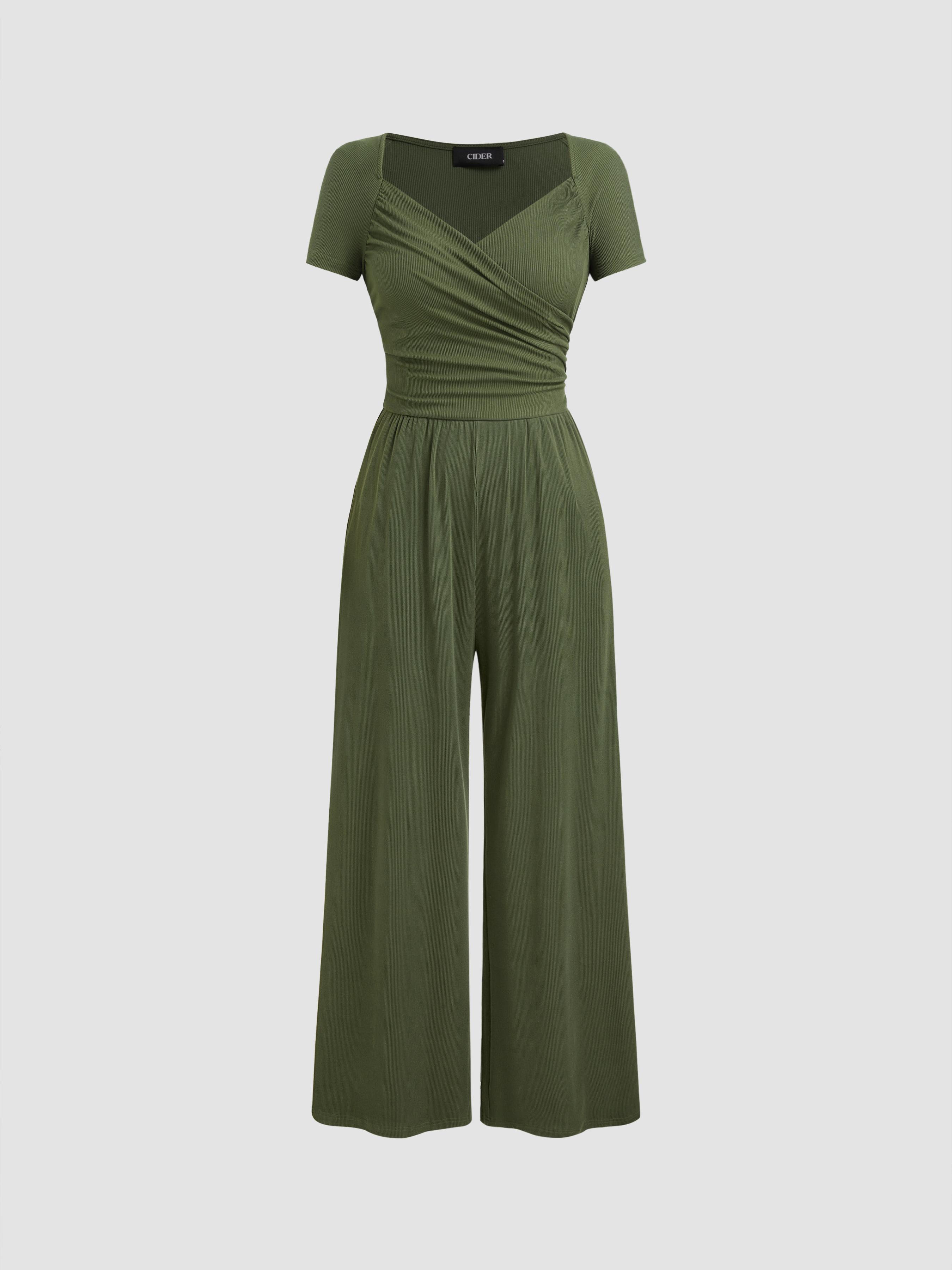 V-neck Solid Ruched Straight Leg Jumpsuit product image