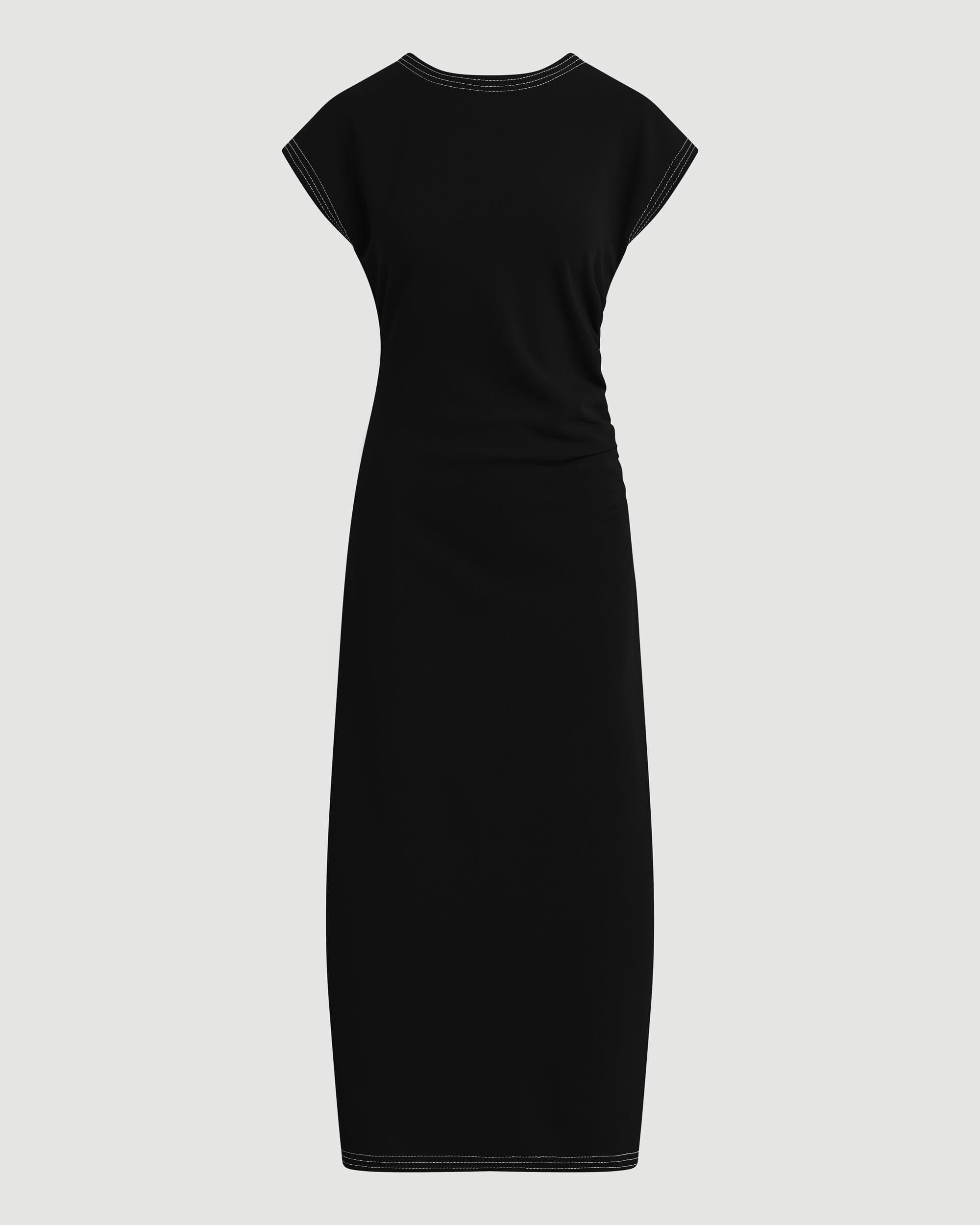 Vela Contrast-Stitch Ruched-Waist Dress (Petite) Product Image