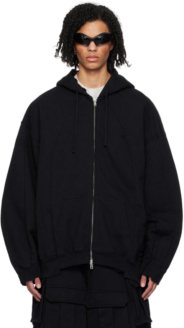 Black Paneled Hoodie Product Image