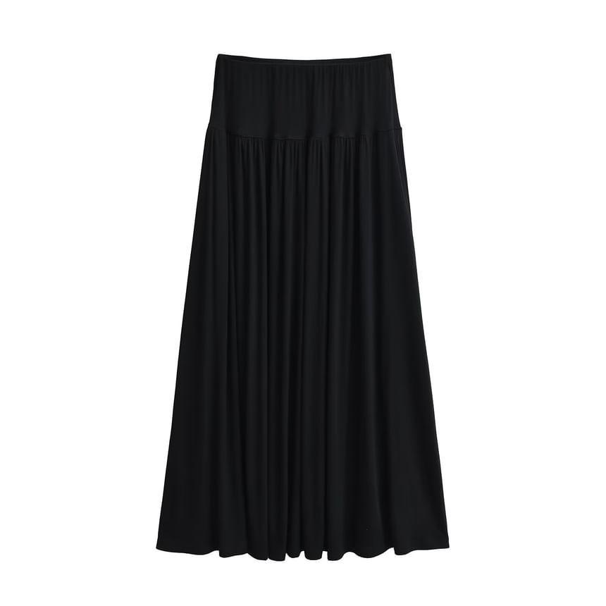 Elastic Waist Maxi A-Line Skirt Product Image