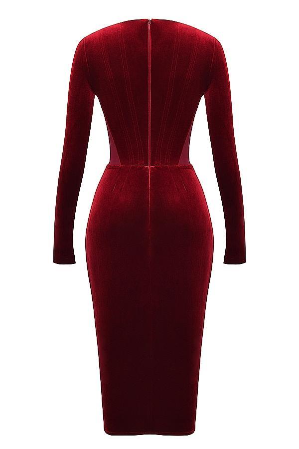 Solaine Wine Velvet Corset Dress Product Image