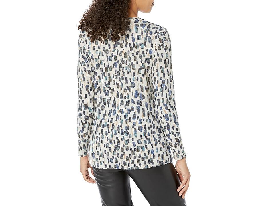 NIC+ZOE Abstract Blocks Long Sleeve V Tee (Neutral ) Women's Clothing Product Image