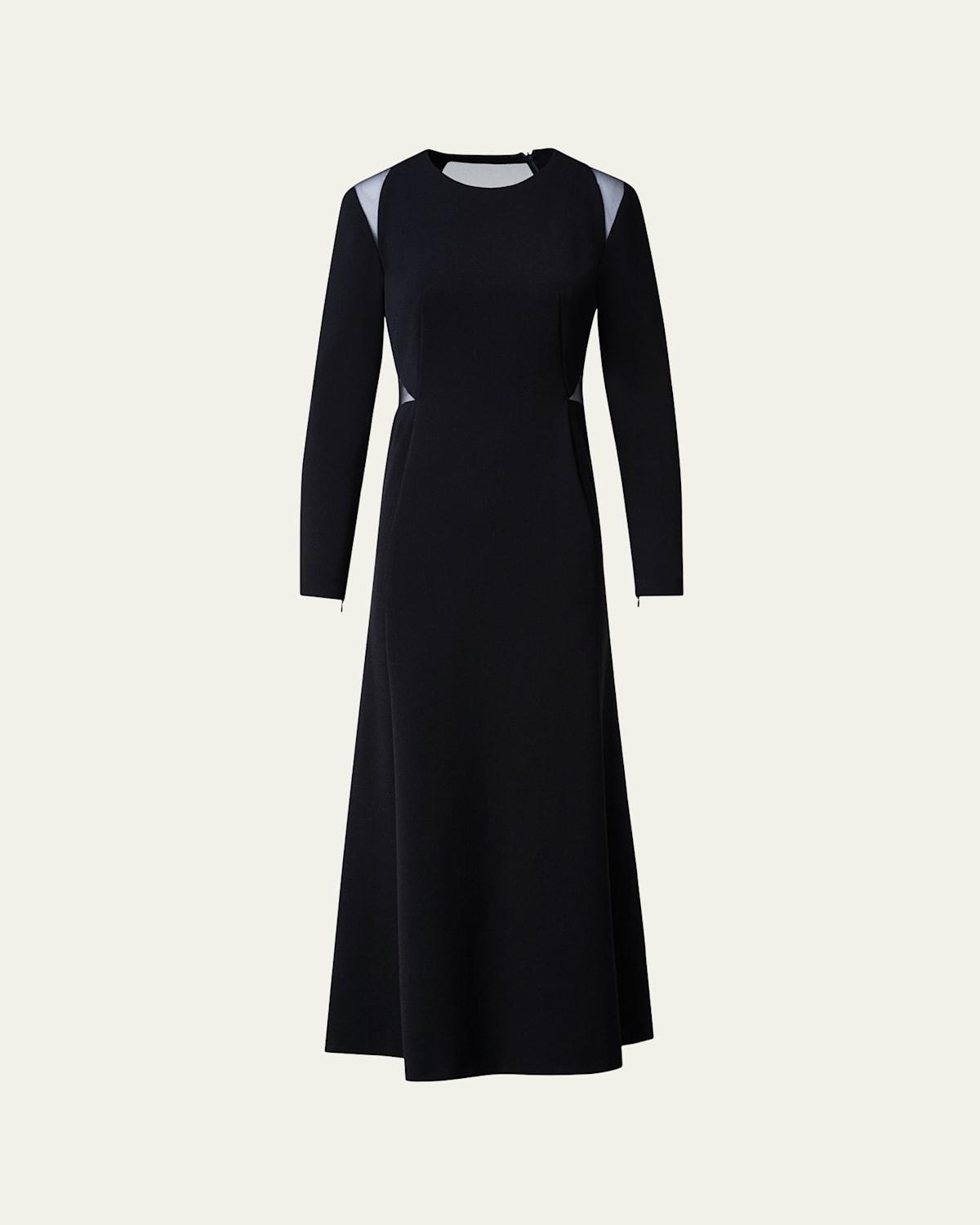 Akris Cutout Detail Long Sleeve Stretch Silk Midi Dress Product Image