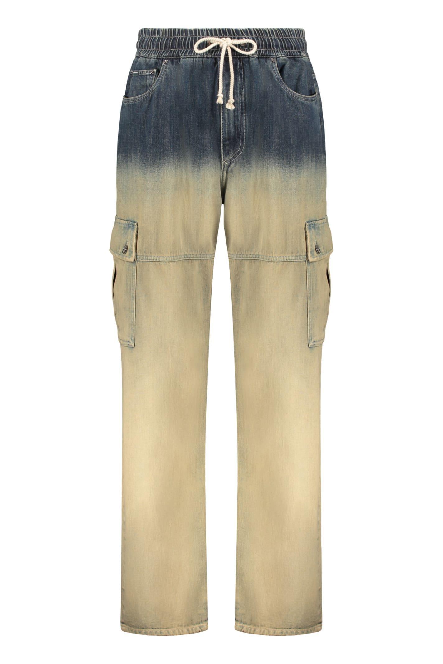 Drawstring Cargo Jeans In Beige Product Image