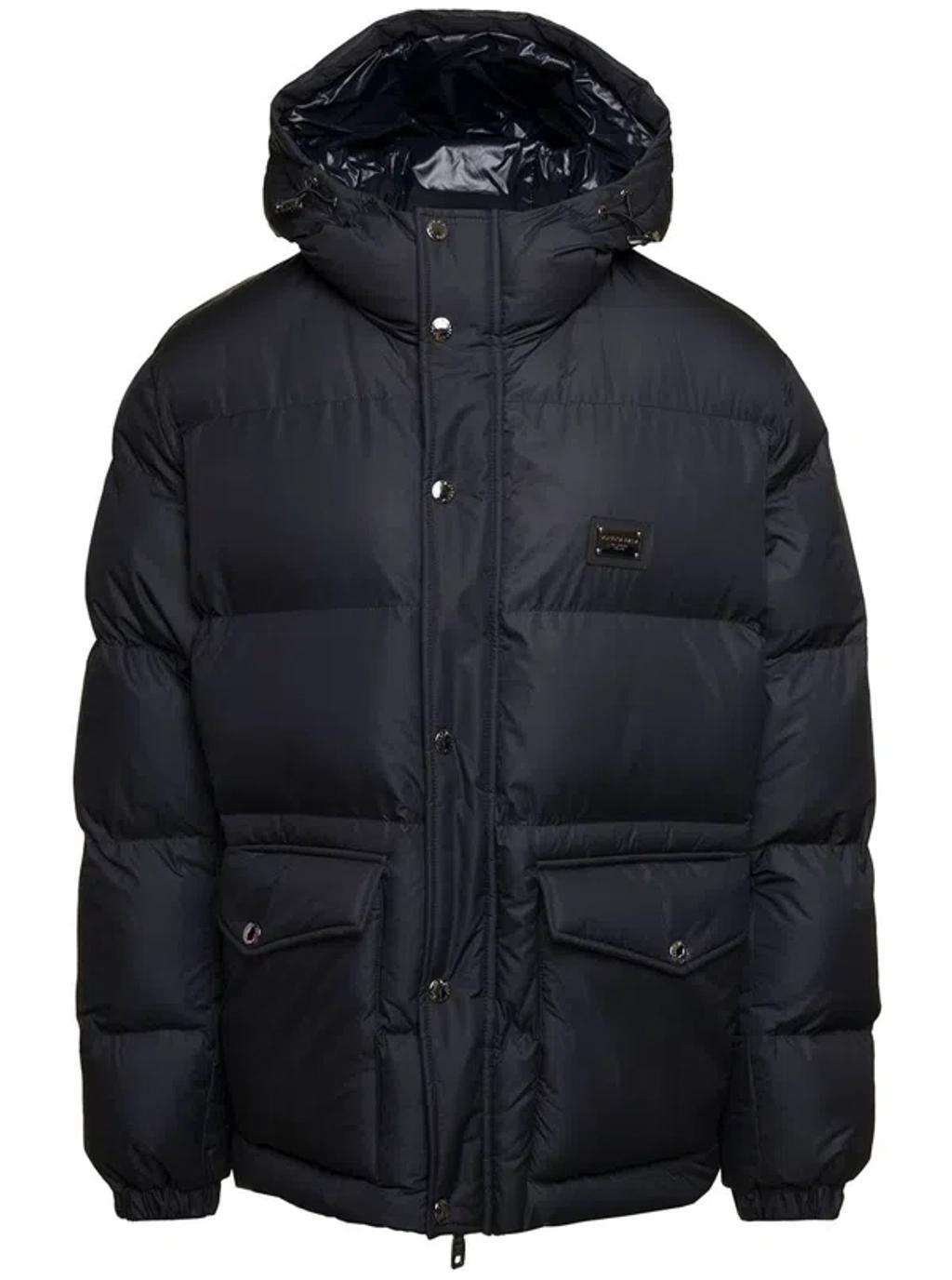 Black Down Jacket  With Patch Pockets At The Front In Polyester Man Product Image